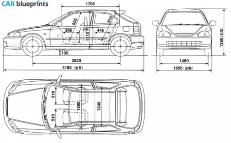 1997 Honda Civic Type R Hatchback blueprint