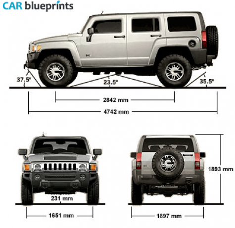 2005 Hummer H3 SUV blueprint