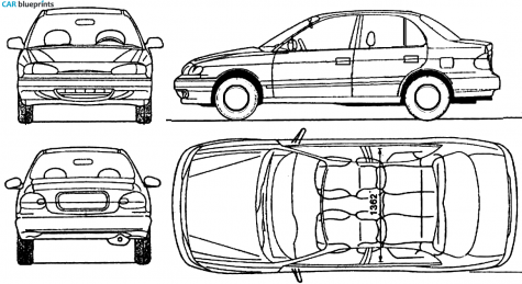 1994 Hyundai Accent Sedan blueprint