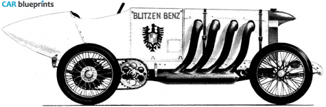 1910 Mercedes-Benz Blitzen Benz land speed Record Car OW blueprint