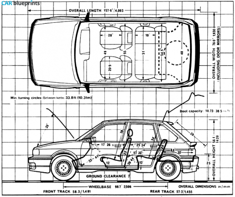 1983 MG Maestro Turbo Hatchback blueprint