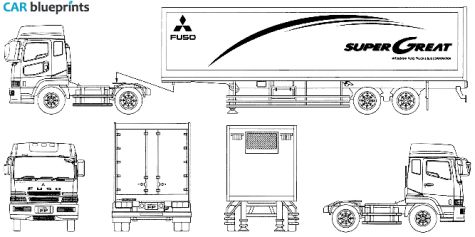 Mitsubishi Fuso Super Great Semi Trailer Truck blueprint