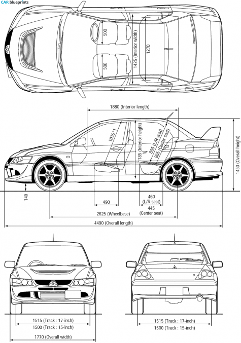 2003 Mitsubishi Lancer Evo VIII Sedan blueprint