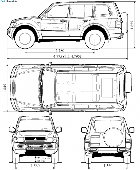 1999 Mitsubishi Pajero III SUV blueprint