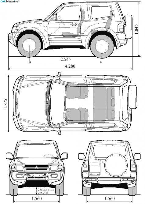 1999 Mitsubishi Pajero GLS SUV blueprint