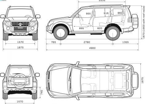 2008 Mitsubishi Shogun/Pajero IV 5-door LWB SUV blueprint