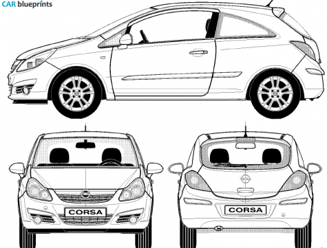 2007 Opel Corsa 3 door Hatchback blueprint