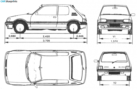 1970 Peugeot 205 GTI Hatchback blueprint