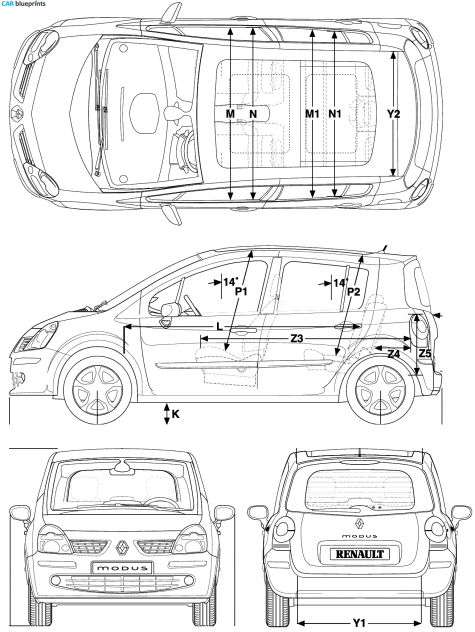 2004 Renault Modus Microvan blueprint