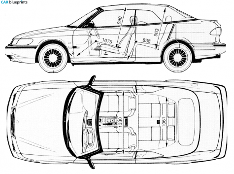 1995 Saab 9-3 Convertible Cabriolet blueprint