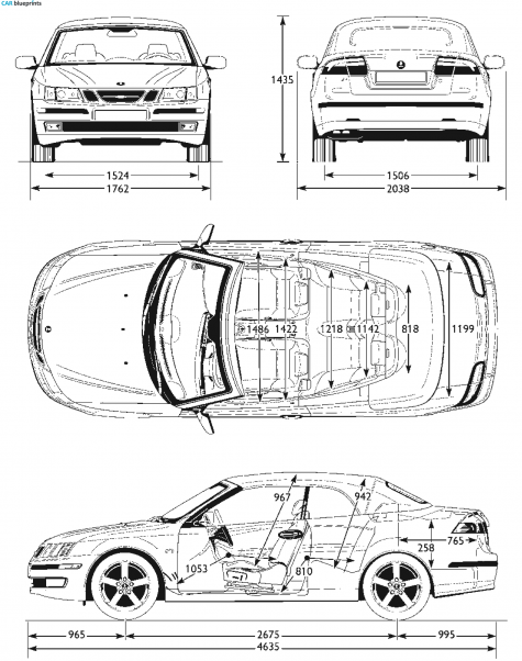 2007 Saab 9-3 Convertible Cabriolet blueprint