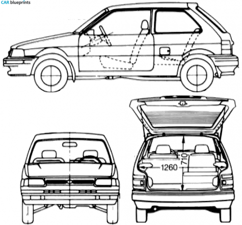 1992 Subaru Justy 3-door AWD Hatchback blueprint