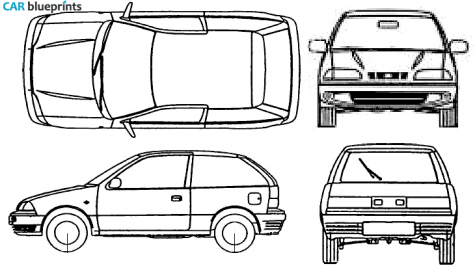 2002 Subaru Justy 3-door AWD Hatchback blueprint