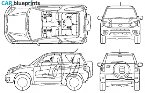 2005 Toyota Rav 4 3-door SUV blueprint