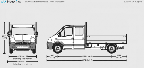 2009 Vauxhall Movano LWB Crew Cab Dropside Truck blueprint