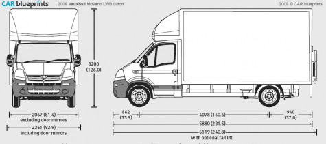 2009 Vauxhall Movano LWB Luton Van blueprint