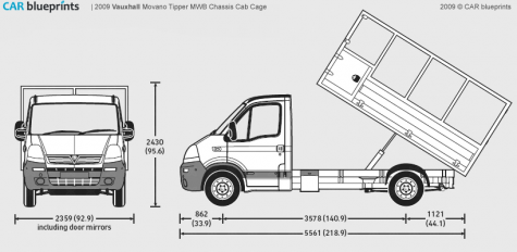 2009 Vauxhall Movano MWB Tipper Chassis Cab Cage Truck blueprint