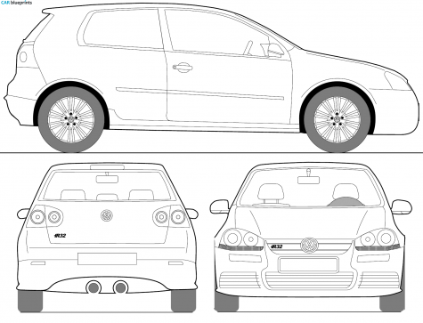 2008 Volkswagen Golf V (Mk5/A5/1K) R32 3-door Hatchback blueprint